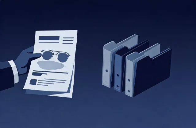 Illustration of a transition lenses specification brief handing off to quotation folders