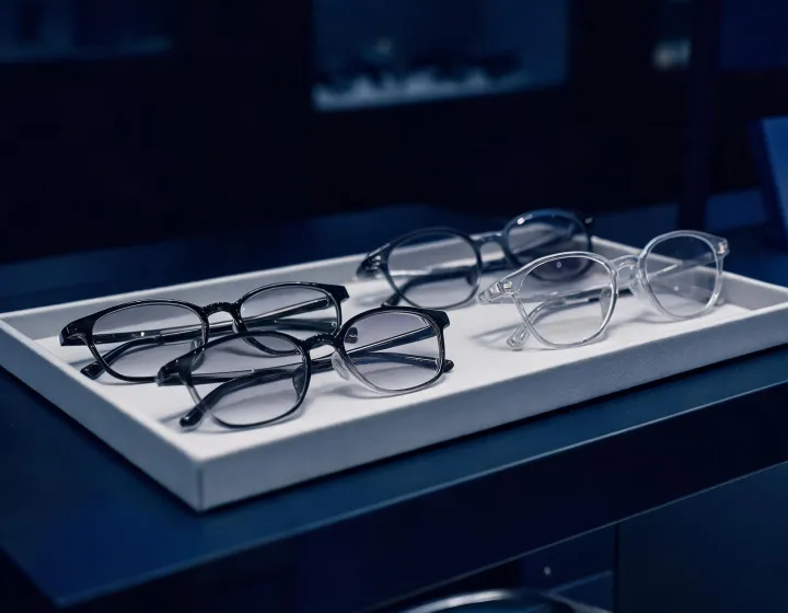 Optical retail staging with unlabeled grey transition lenses